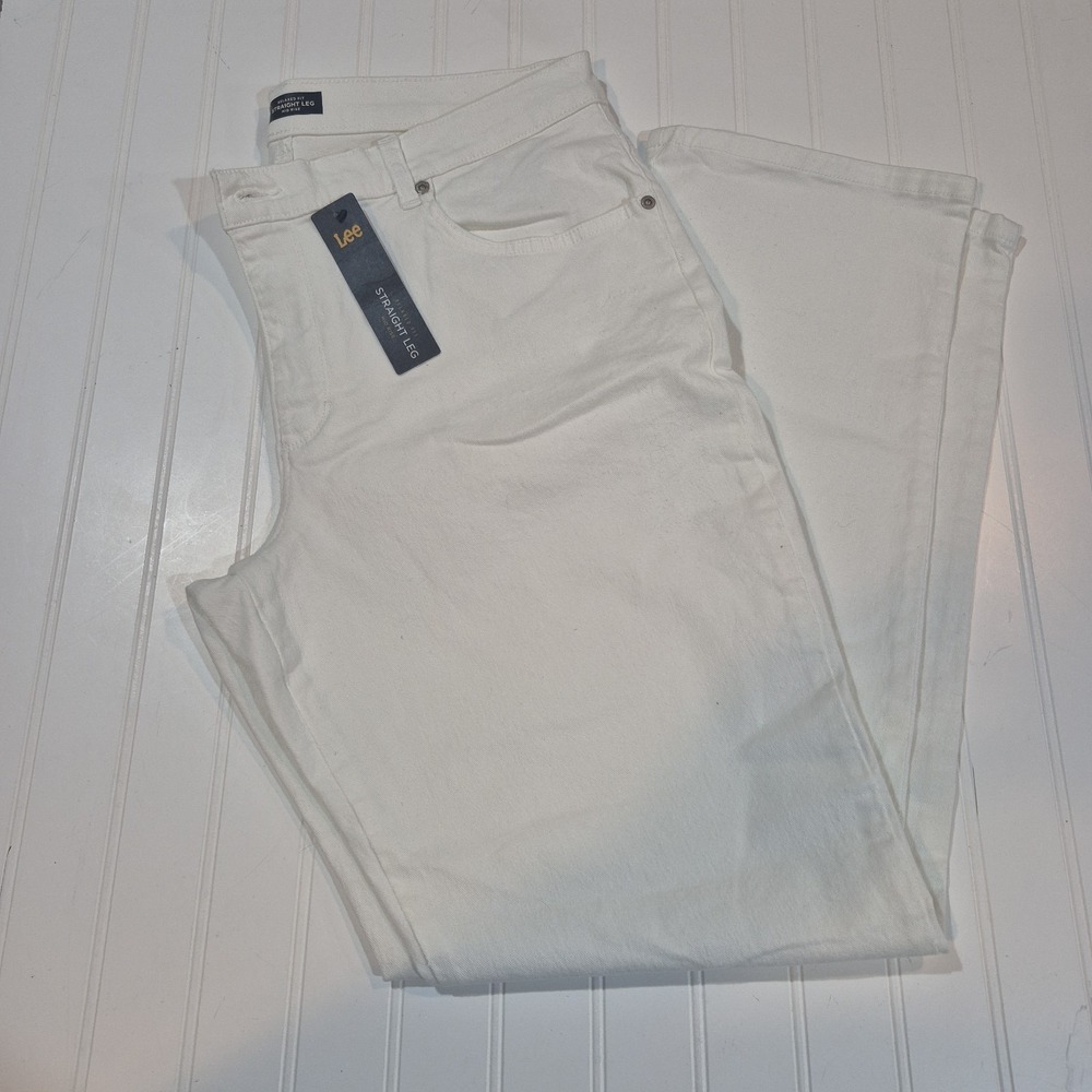Women's Lee Relaxed Fit Straight Leg Mid Rise White Pants Size 16 NWT